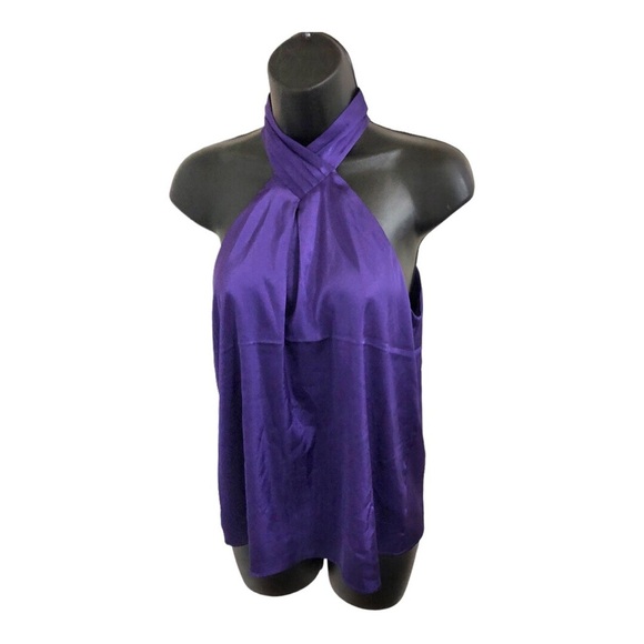 Nine West purple satin effect pleated neck twist front halter blouse size XS new - Picture 1 of 12